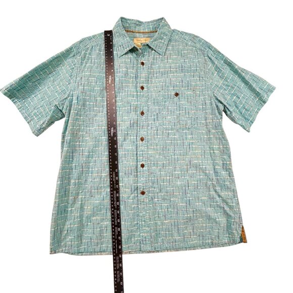 Territory Ahead Sz L Teal Green Geometric Print Short Sleeve Button Front Shirt - Picture 5 of 10